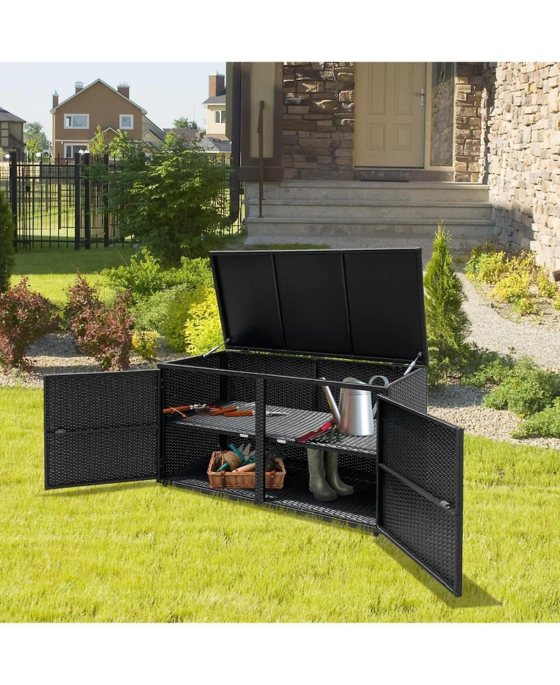Akiudex 88-Gallon Outdoor Rattan Storage Box with Dual Doors and Steel Frame