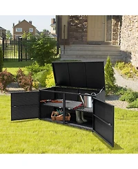 Akiudex 88-Gallon Outdoor Rattan Storage Box with Dual Doors and Steel Frame