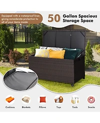Akiudex Outdoor Rattan Storage Box with Wheels, Liner, and Pneumatic Lid Support
