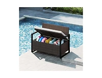 Akiudex 2-in-1 Outdoor Rattan Storage Bench with Cushion and 40 Gallon Capacity