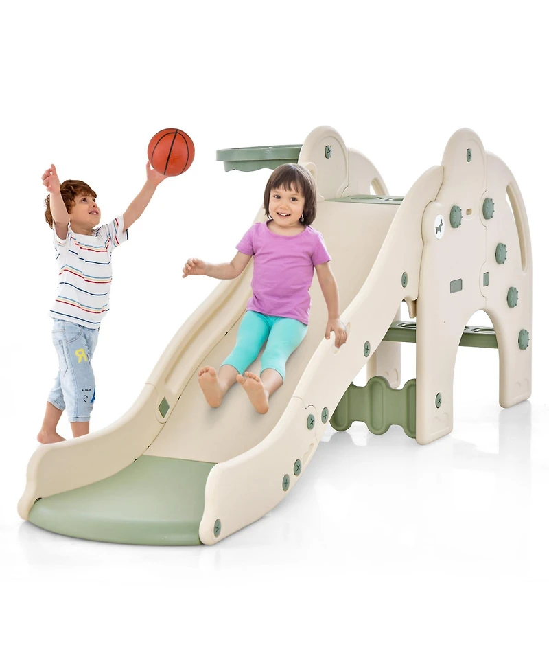 Akiudex 4 in 1 Toddler Slide with Basketball Hoop Tunnel and Easy Climb Steps for Indoor Play