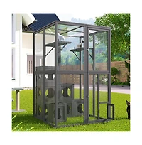 Aostirmotor 68.9 in. H Outdoor Cat house Cat shelves with Removable wood boxes in Gray