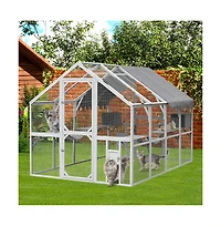 Aostirmotor 110 in. Outdoor Cat House Cat Enclosures with Platforms Upgrade Waterproof Cover in Gray White