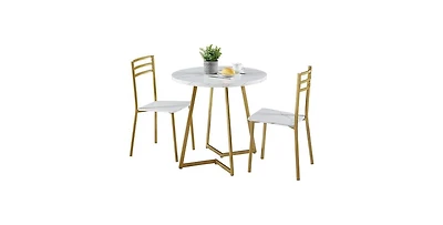 Slickblue Modern 3-Piece Dining Set with Round Wood Table and 2 Chairs for Small Spaces