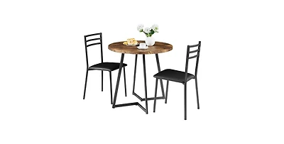 Slickblue Modern 3-Piece Dining Set with Round Wood Table and 2 Chairs for Small Spaces