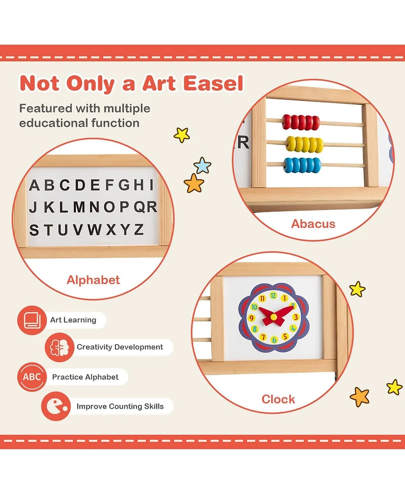 Akiudex 3-in-1 Kids Wooden Art Easel with Rotating Board, Paper Roll, and Storage Tray