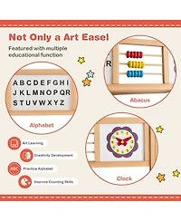 Akiudex 3-in-1 Kids Wooden Art Easel with Rotating Board, Paper Roll, and Storage Tray