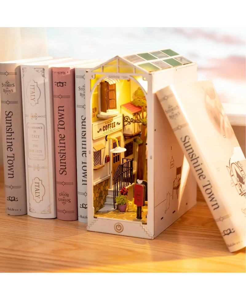 Robotime 3D Jigsaw Puzzle Wooden Model Building Kit Diy Dollhouse Book Nook Bookshelf Insert Decor Alley Miniature Kit, White, 7.28"3.94"9.5