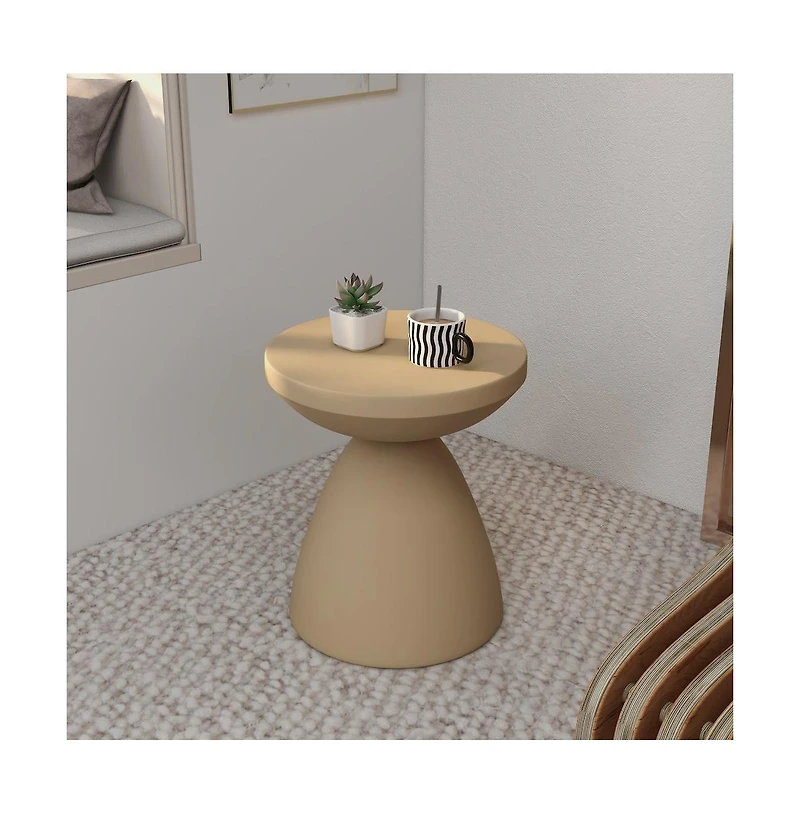 LeisureMod Dune Collection Fiberglass Outdoor Side Table in Beige