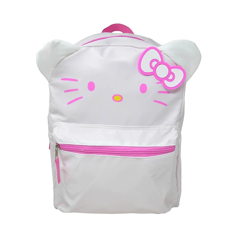 Sanrio White and Pink Hello Kitty Head 16" School Backpack with Front Pocket