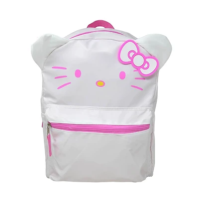Sanrio White and Pink Hello Kitty Head 16" School Backpack with Front Pocket