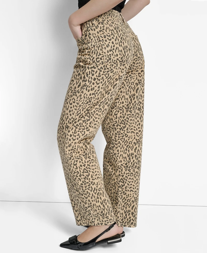 Dkny Jeans Women's Animal Print Mid-Rise Relaxed Straight-Leg Cotton