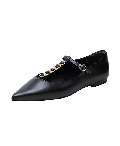 Corinne | Gold Buckle T-Strap Nappa Leather Skimmers