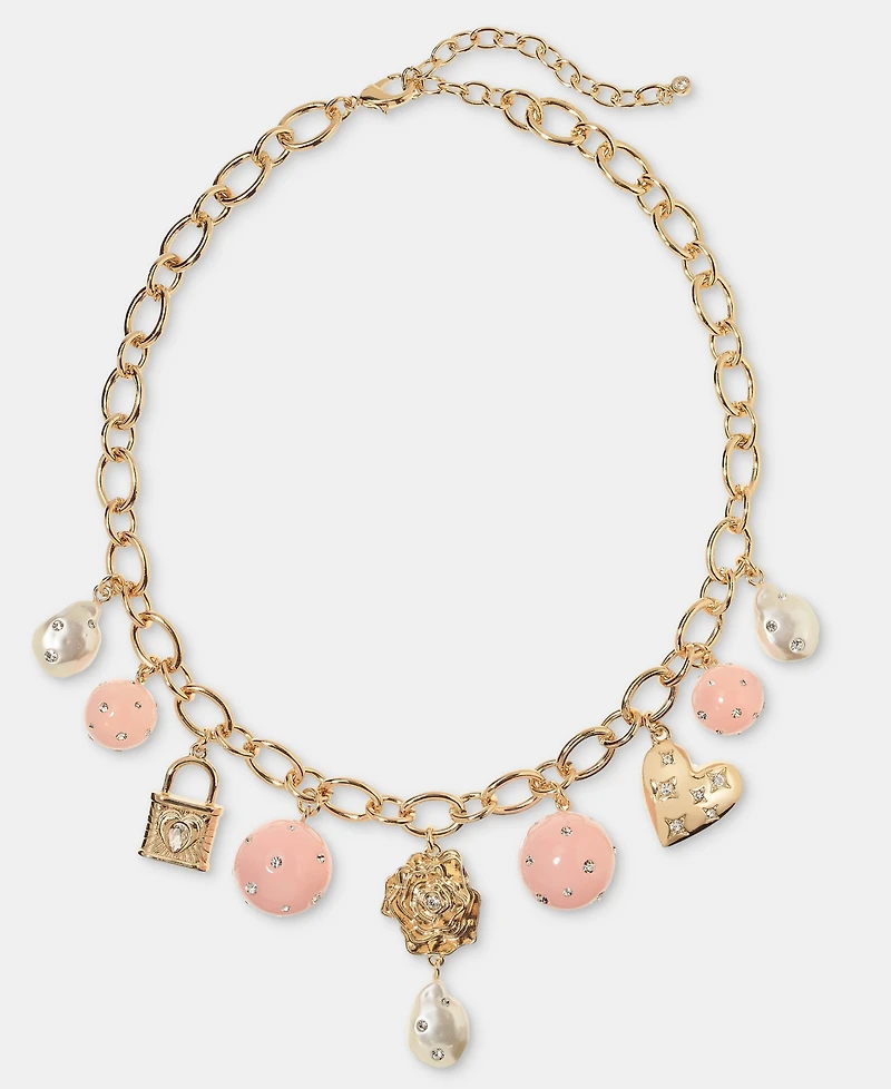On 34th Pave, Bead & Imitation Pearl Charm Necklace, 16" + 3" extender, Macy's Exclusive