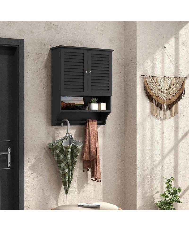 Slickblue Louvered Door Bathroom Medicine Cabinet with Towel Bar and Wall-Mounted Design