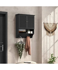 Slickblue Louvered Door Bathroom Medicine Cabinet with Towel Bar and Wall-Mounted Design