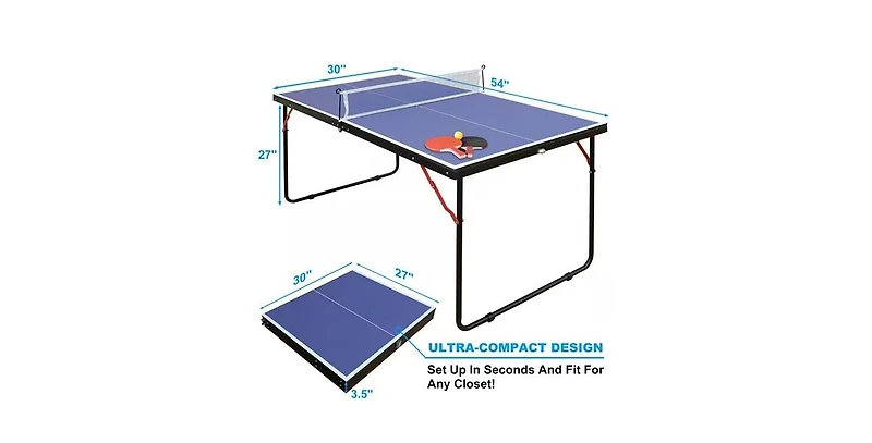 Slickblue Folding Ping Pong Table Set with Net, 2 Paddles, and Balls for Indoor Play