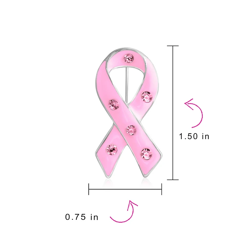 Bling Jewelry Set of 3 Crystal Enamel Pink Ribbon Breast Cancer Survivor Brooch Pin Silver