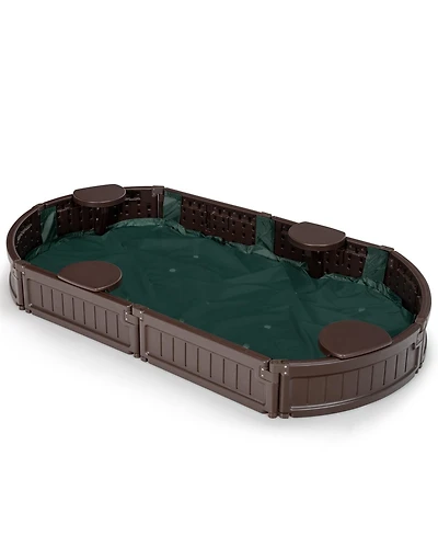 Akiudex Outdoor Kids Sandbox with Seats, Bottom Liner and Cover