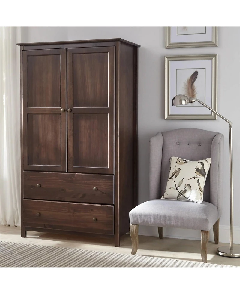 Slickblue Solid Wood Bedroom Armoire Wardrobe with Hanging Bar for Clothes Storage