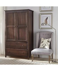 Slickblue Solid Wood Bedroom Armoire Wardrobe with Hanging Bar for Clothes Storage