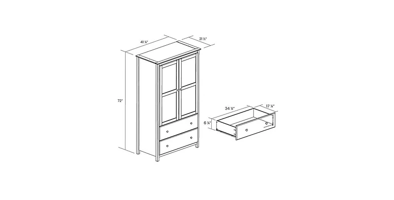 Slickblue Bedroom Armoire Closet in Solid Wood with Garment Hanging Rod and Cabinet Doors