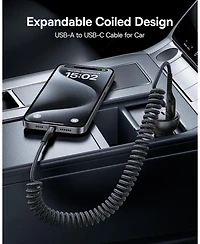 Baseus Usb Type C Cable for Car, 2-Pack 3.3ft 100W Retractable Coiled Usb A to Usb C Fast Charger Cord, Nylon Braided Carplay Cable