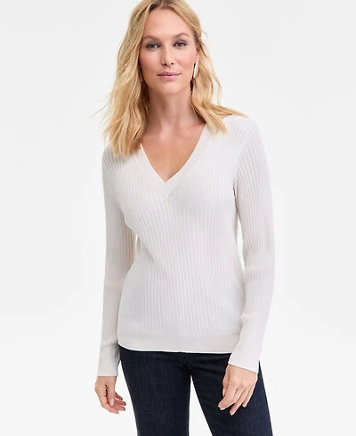 I.n.c. International Concepts Women's Ribbed V-Neck Sweater, Macy's Exclusive