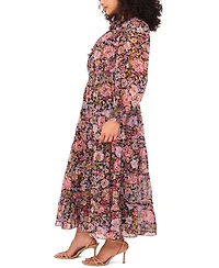 Msk Women's Floral-Print Tie-Neck Maxi Dress