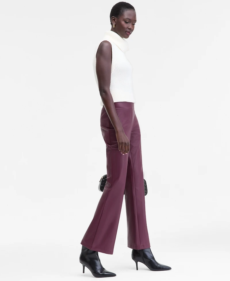 I.n.c. International Concepts Women's Faux-Leather High-Rise Flared Pants, Macy's Exclusive