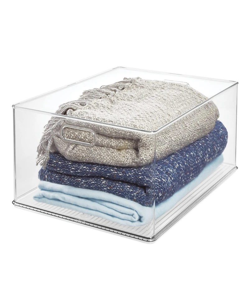 iDesign Stackable Plastic Storage Bin with Handles, Set of 3, Clear, Made in Usa