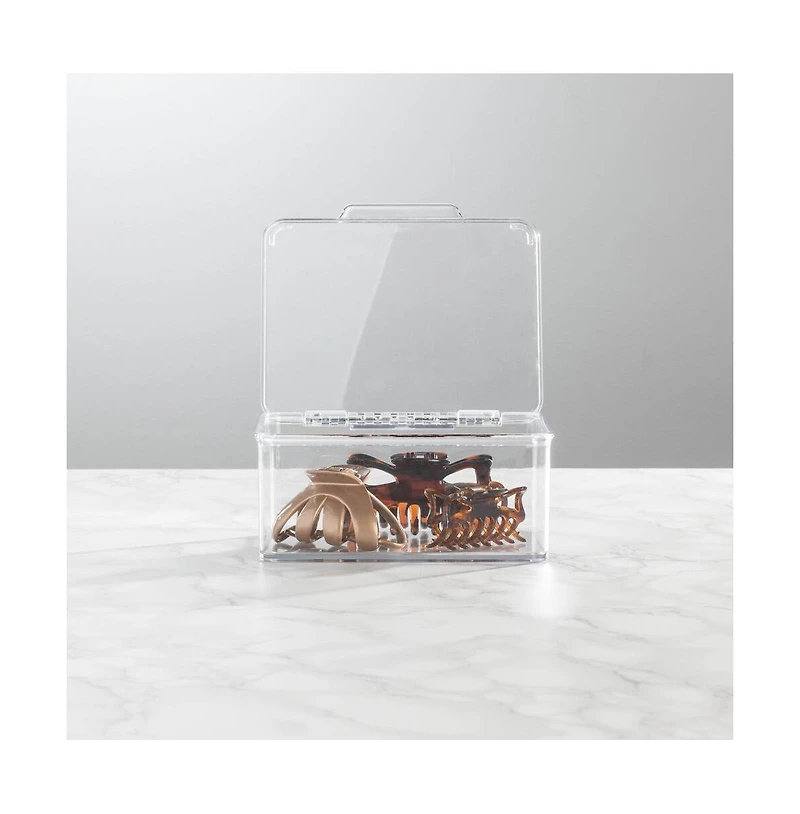 mDesign Plastic Cosmetic Vanity Storage Organizer Box, Hinge Lid, 4 Pack, Clear, Usa Made