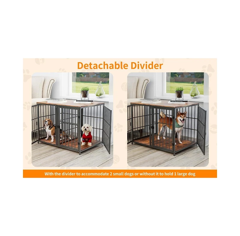 Bingopaw Heavy Duty Wood Dog Crate Pet Kennels Table Furniture with Tray & Lockable Door