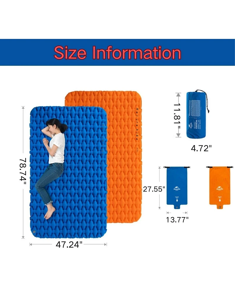Naturehike Inflatable Double Camping Sleeping Pad,Ultralight Durable 2.55" Thickness Camping Mattress,Compact Air Mat for Hiking,Traveling,Outdoo