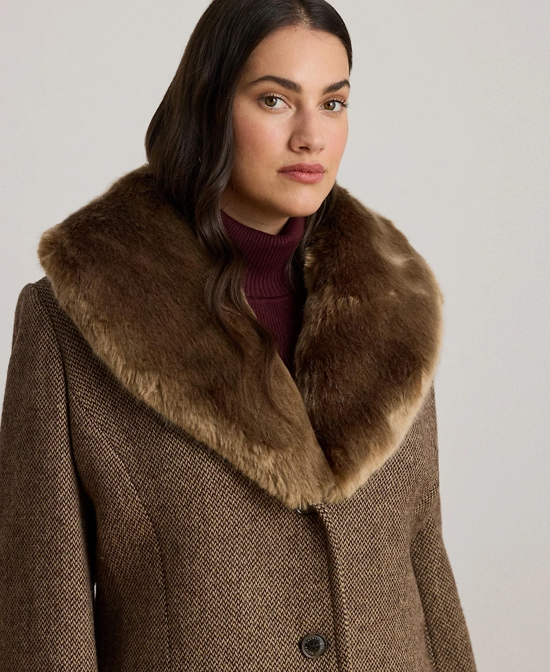 Lauren Ralph Plus Faux-Fur-Collar Coat