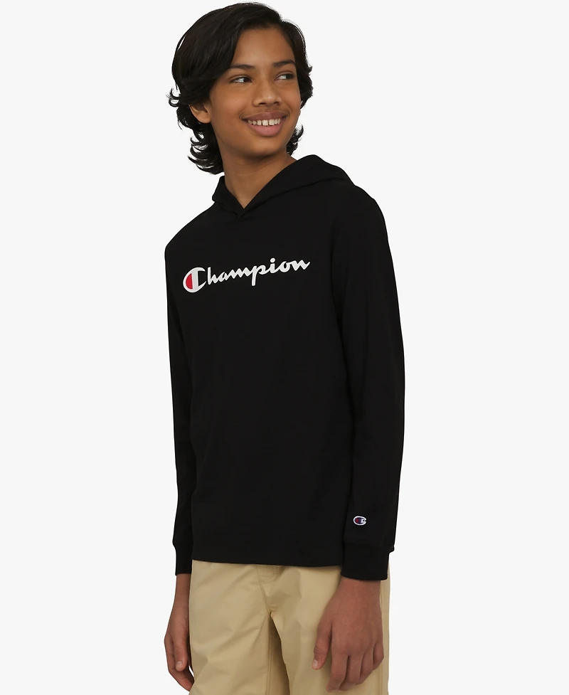 Champion Big Boys Signature Logo Long-Sleeve Hooded T-Shirt