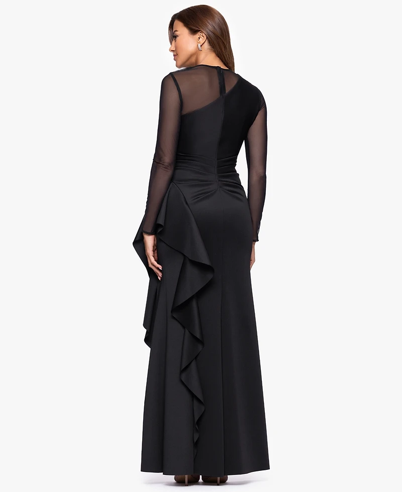 Xscape Petite Crew Neck Long Sleeve Dress