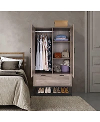 Slickblue Modern 2-Door Wardrobe Cabinet with Shoe Rack for Bedroom Storage and Organization