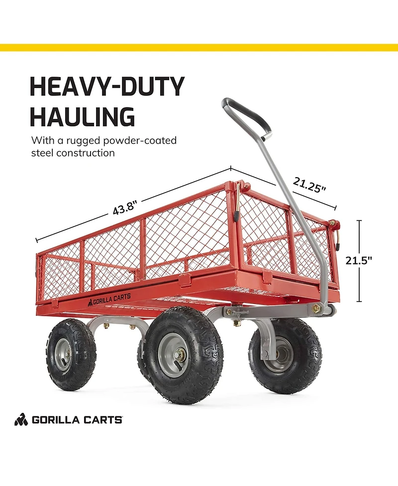 Gorilla Carts Gorilla Cart 800 Pound Capacity Heavy Duty Steel Mesh Utility Wagon Cart, Red