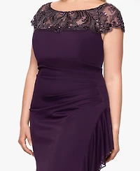 Xscape Plus-Size Beaded Boat Neck Mesh Gown