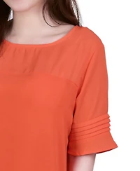 Ny Collection Petite Short Sleeve Dual Textured Top