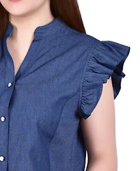 Ny Collection Petite Flutter Sleeve Chambray Top