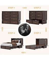 Livelylodge Murphy Bed Cabinet with Drawer Includes Storage Cabinet, Murphy Bed Twin Suit for Home Office or Small Room, Murphy Bed Full with Charging