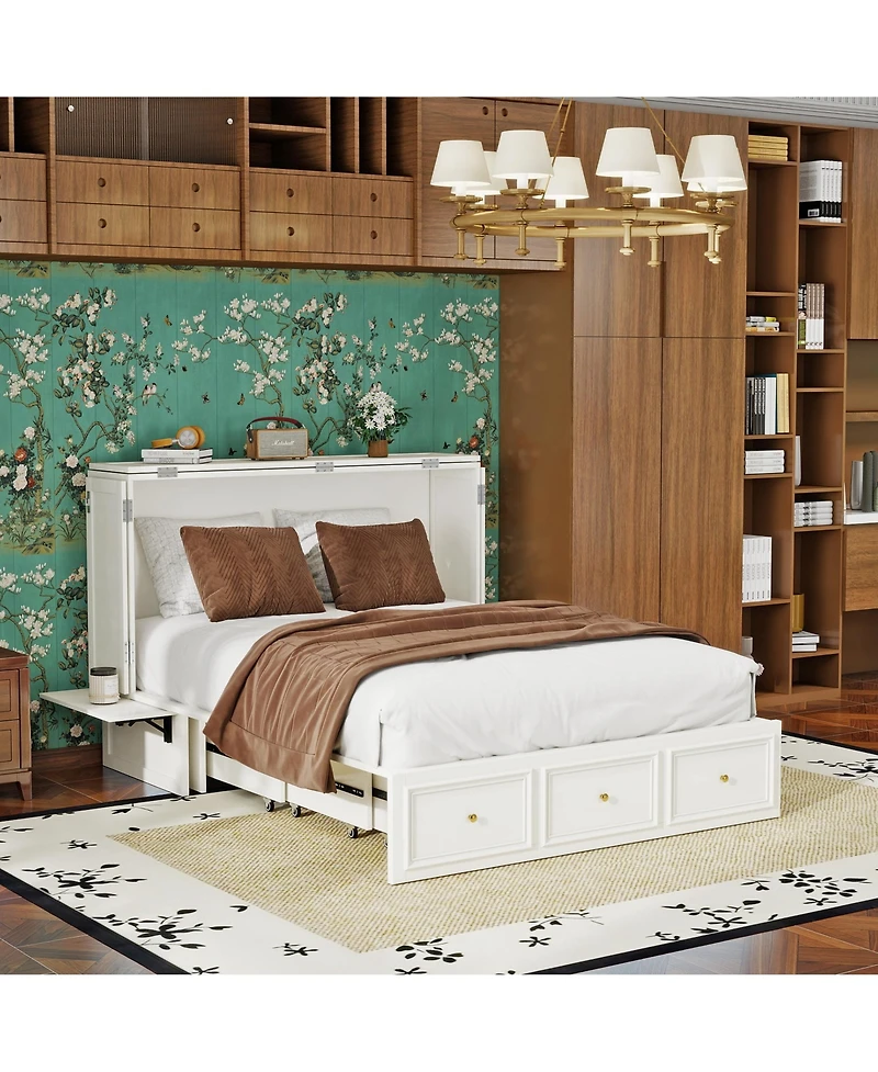Livelylodge Murphy Bed Cabinet with Drawer Includes Storage Cabinet, Murphy Bed Twin Suit for Guest Room, Murphy Bed Full with Charging and Usb Port,
