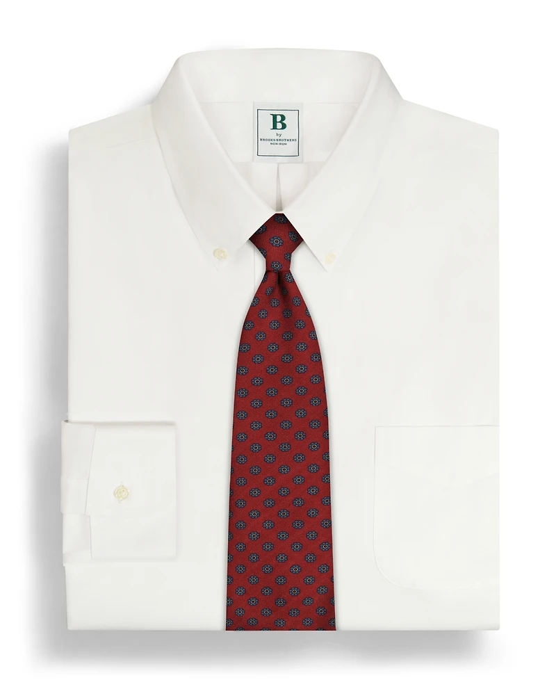 Men's Regular Fit Non-Iron Polo Button-Down Collar Solid Pinpoint Dress Shirt