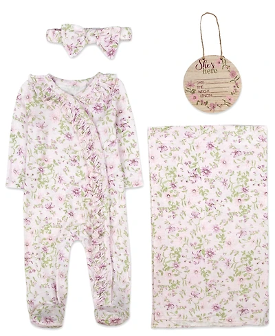 Baby Essentials Girls 4-Piece Floral Layette Set