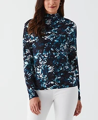 Ella Rafaella Women's Shadow Damask Print Ruched Mock Neck Long Sleeve Top