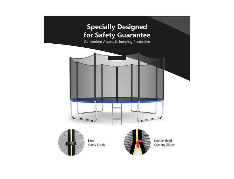 Akiudex 8–16 Ft Round Trampoline Replacement Safety Net with Zipper and Buckles for Straight Pole Frames