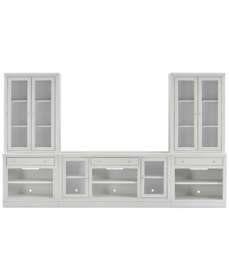 Furniture Amren 65" Wood 2 Door Console and 2 Door Hutches with Open Base with Drawers