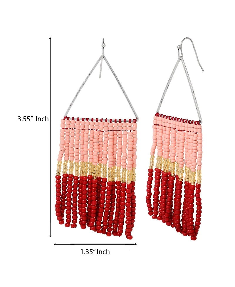 Jessica Simpson Pink and Red Ombre Beaded Fringe Earrings